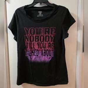 Vanity Black Graphic Tee with Pink Ombre Text